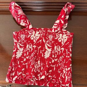 Old Navy Red and White Floral Tank Top